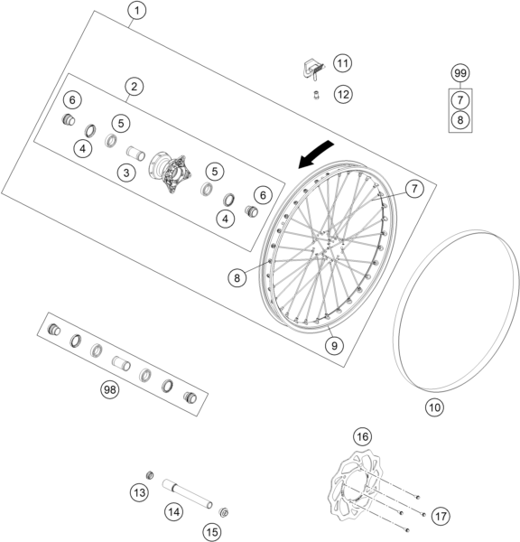 Plano de despiece: RUEDA DELANTERA, hoja 1