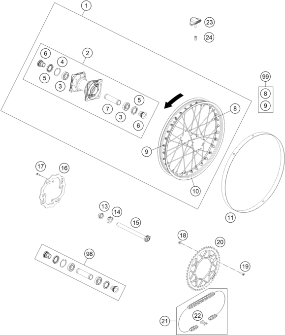 Plano de despiece: RUEDA TRASERA, hoja 1