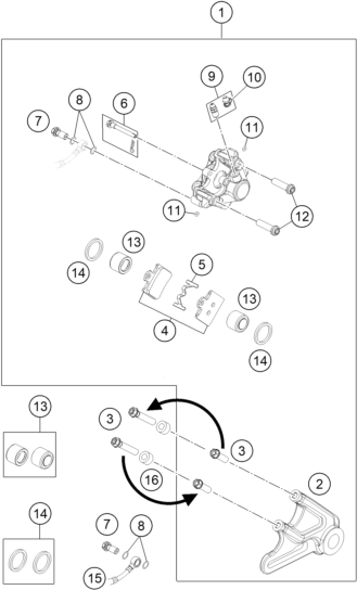 Plano de despiece: PINZA DE FRENO TRASERA, hoja 1