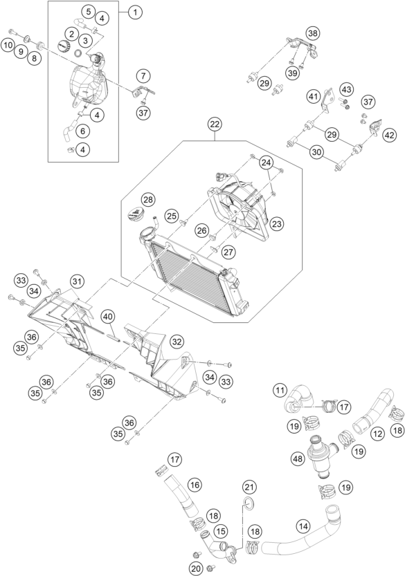 Plano de despiece: SISTEMA DE REFRIGERACION, hoja 1